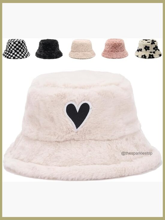 Faux Fur Bucket Hat, Winter Warm Fluffy Plush Hat, Adjustable String main image 5